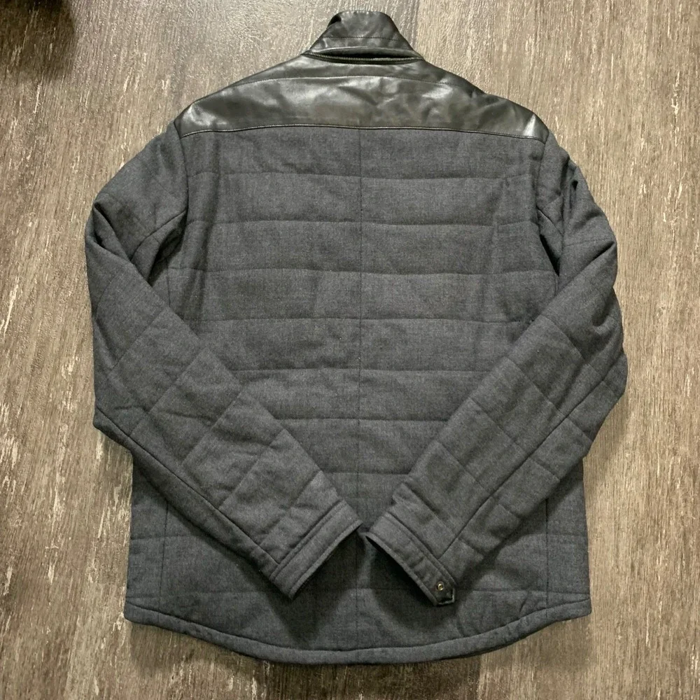 Vince Men's Charcoal Quilted Wool Blend‎ Leather Trim Bomber Jacket Size S